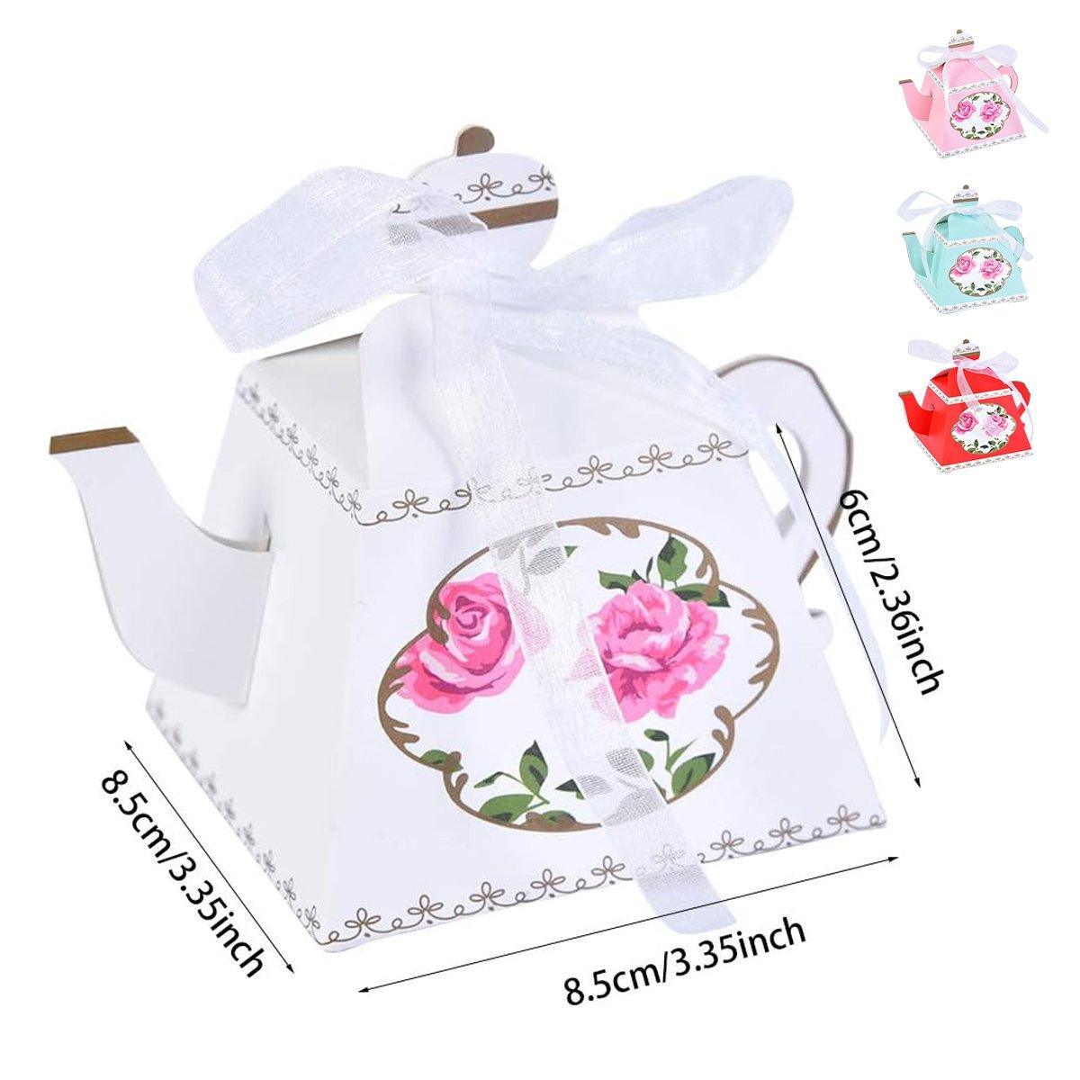 50Pcs Teapot Candy Boxes Wedding Favor Gift Packaging Tea Party Decorations - Pink