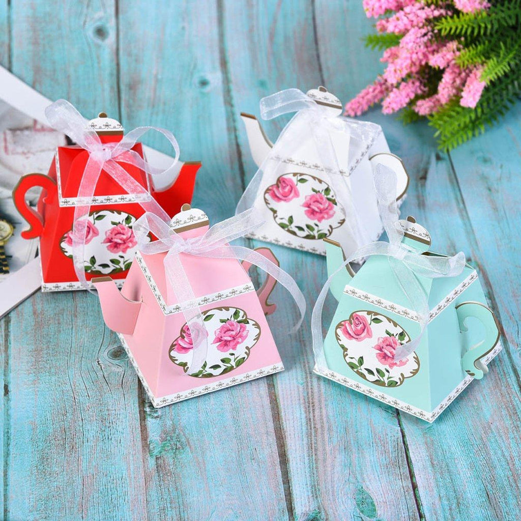 50Pcs Teapot Candy Boxes Wedding Favor Gift Packaging Tea Party Decorations - Pink