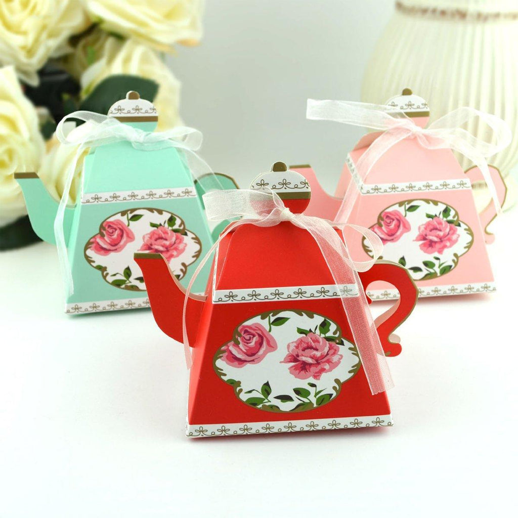 50Pcs Teapot Candy Boxes Wedding Favor Gift Packaging Tea Party Decorations - Pink
