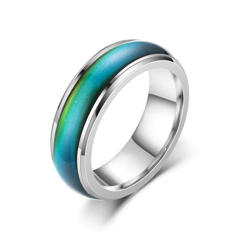 Mood Colour Changing Ring Temperature Sensitive Stainless Steel US Size 8 - Silver