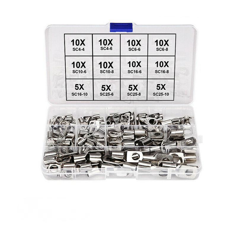240Pcs 4WD Cable Lug Ring Battery Copper Tube Connector Kits Terminal Crimper - 240X SC4-SC25 Cable Lug Kits+Heat Shrink Tube