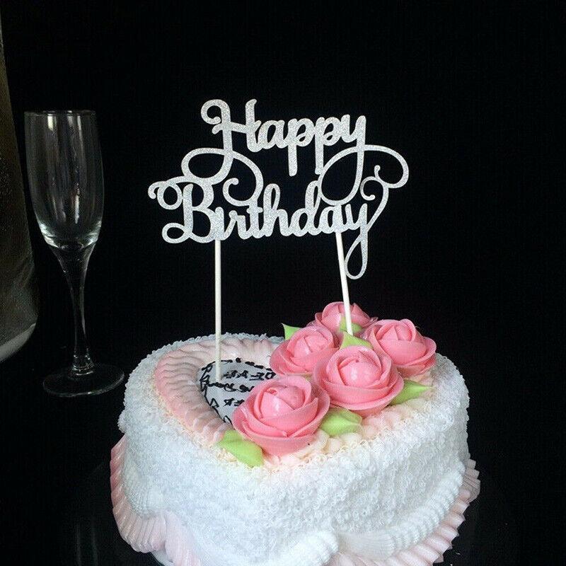 Happy Birthday Cake Topper Colour Printed Acrylic Party Decorations - Blue-Thin Line