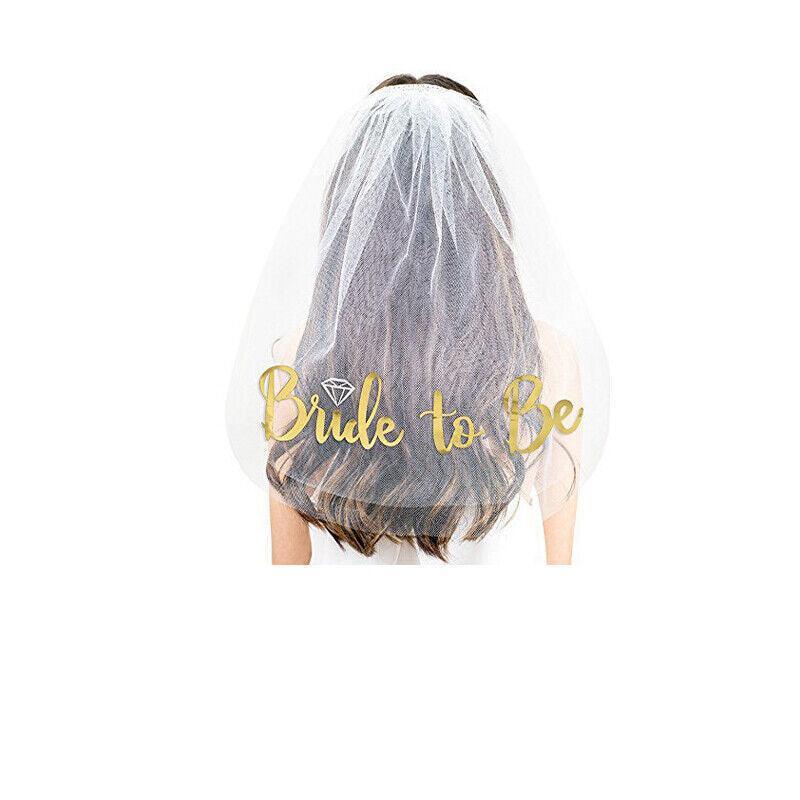 Bride To Be Hen Veil Sash Tiara Hens Night Bridal Shower Kitchen Tea Accessories - Gold Tiara