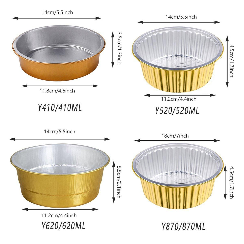 50PCS Thickened Round Aluminum Foil Containers with Plastic Lids - 455ml