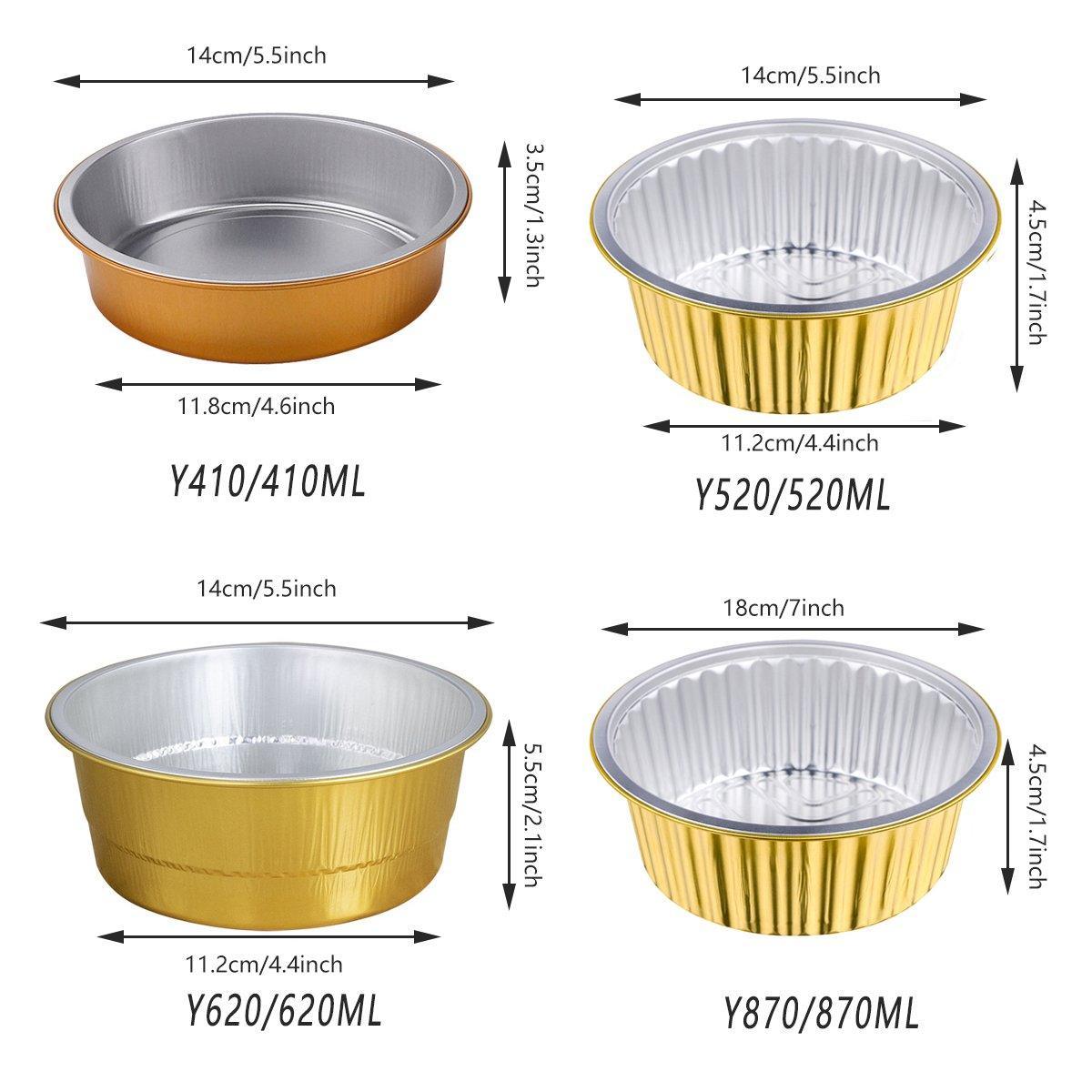 50PCS Thickened Round Aluminum Foil Containers with Plastic Lids - 520ml