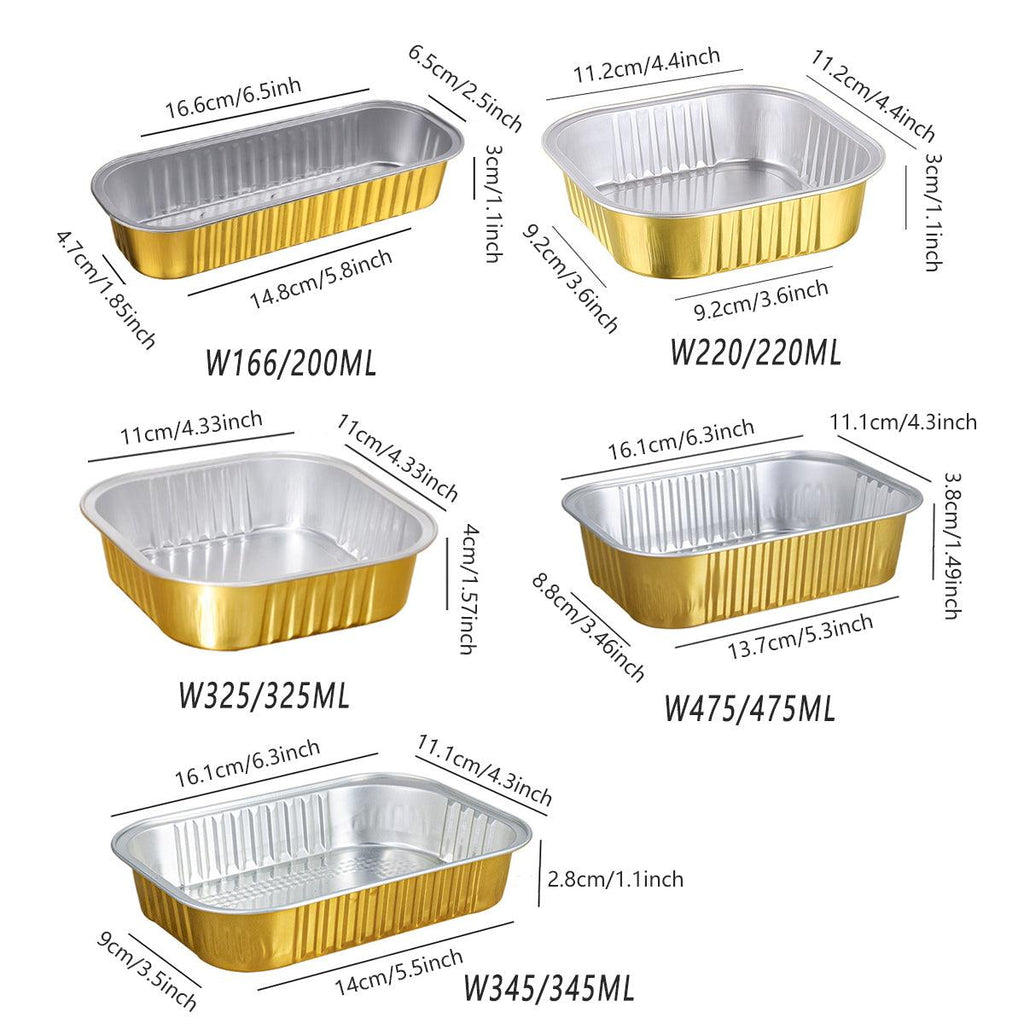 50 PCS Thickened Foil Box with Plastic Lid Rectangular Aluminum Foil - 580ml