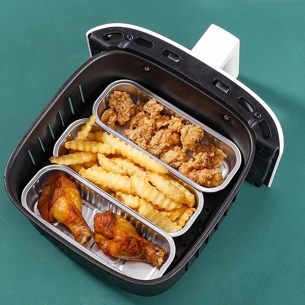 50 PCS Thickened Foil Box with Plastic Lid Rectangular Aluminum Foil - 580ml