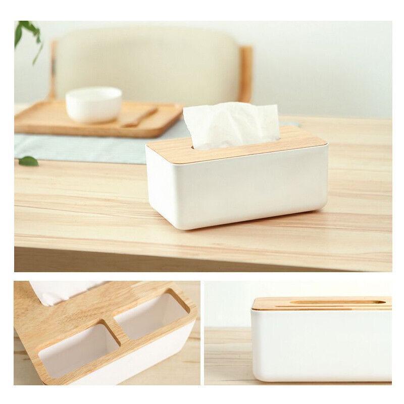 Wooden Lid Tissue Storage Box Dispenser for Napkins Desk Paper Holder Organiser - Blue