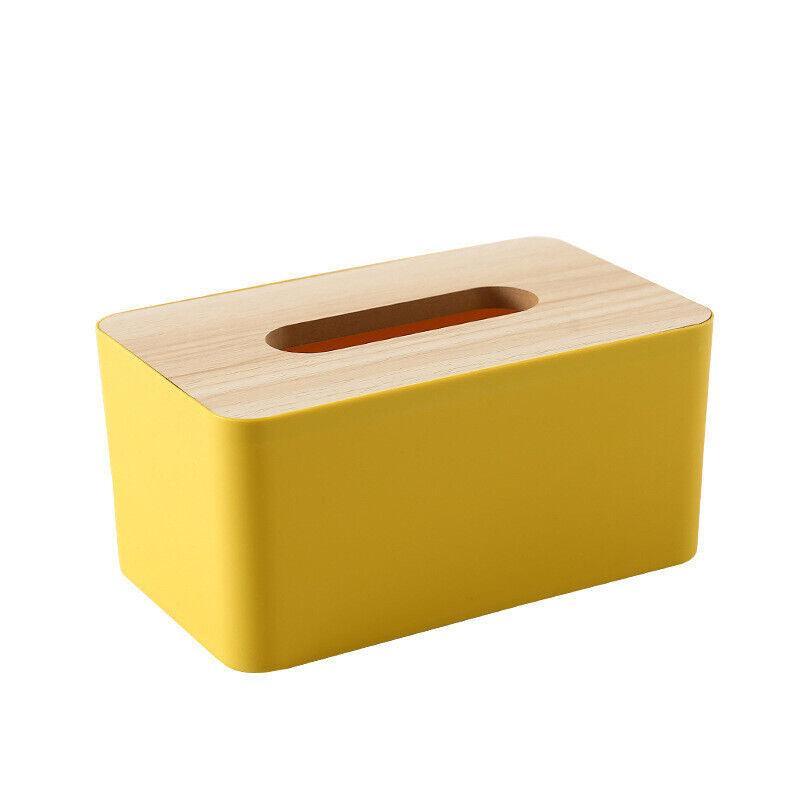 Wooden Lid Tissue Storage Box Dispenser for Napkins Desk Paper Holder Organiser - Blue