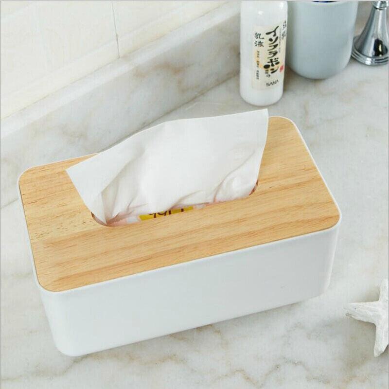 Wooden Lid Tissue Storage Box Dispenser for Napkins Desk Paper Holder Organiser - Yellow