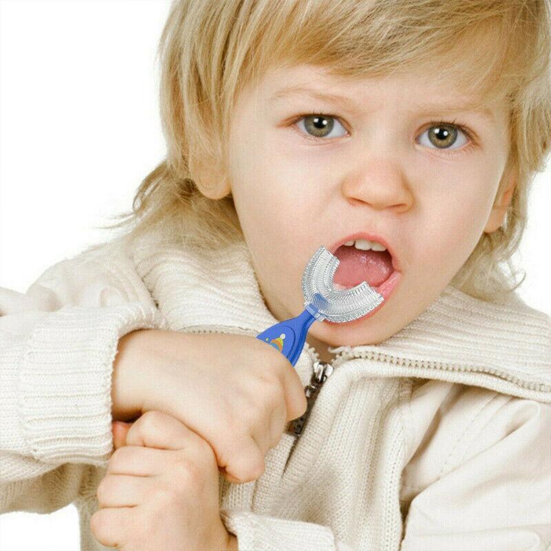 U-Shaped Silicone Toothbrush 360 Degree Design for Gentle Oral Care L Size - Blue