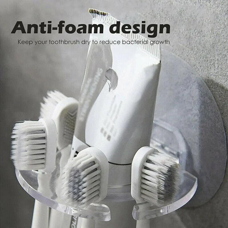 Toothbrush Holder Wall Mount Sucker Bathroom Suction Cup Toothpaste Storage Rack - Purple