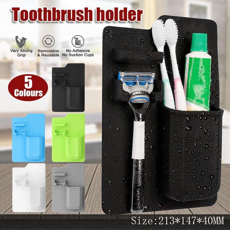 Silicone Shower Toothbrush Holder Bathroom Storage Rack for Razor and Toothpaste - Green