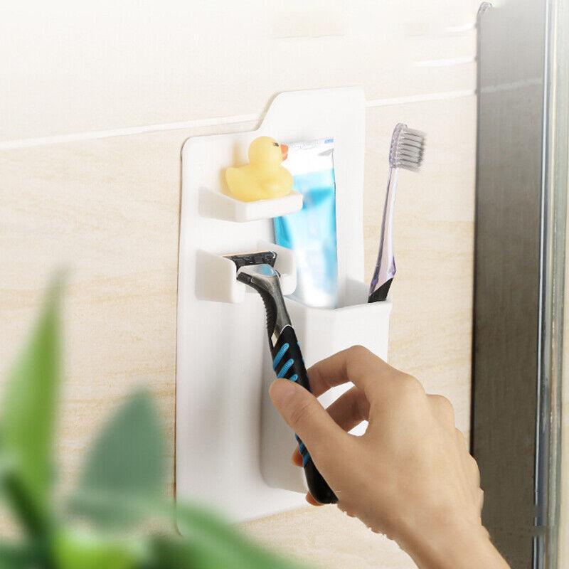 Silicone Shower Toothbrush Holder Bathroom Storage Rack for Razor and Toothpaste - Green
