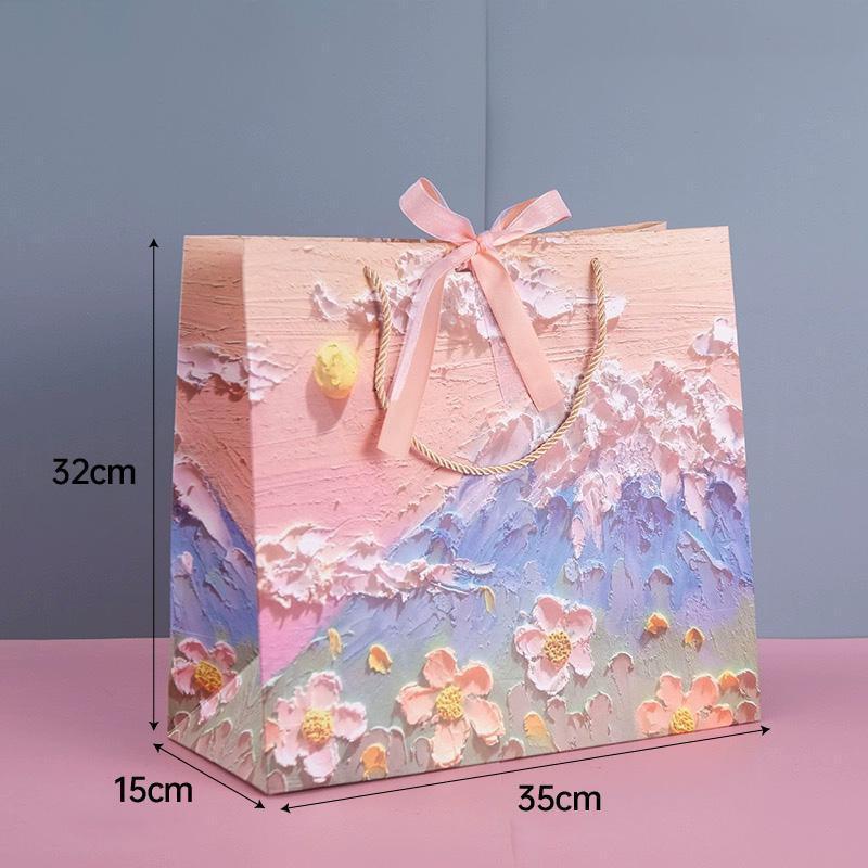 10pcs Oil Painting Gift Paper Bags for Birthday and Holiday Gift Packaging Tote - M