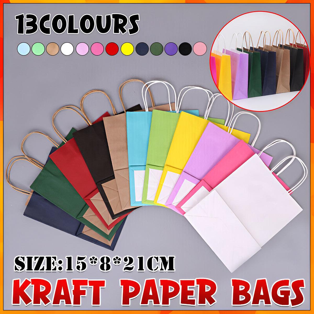 20pcs Small Kraft Paper Gift Bags with Handles for Shopping Party Favour - Pink