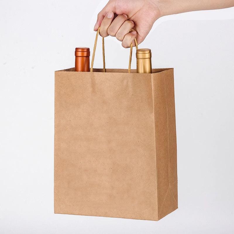 20pcs Small Kraft Paper Gift Bags with Handles for Shopping Party Favour - Pink