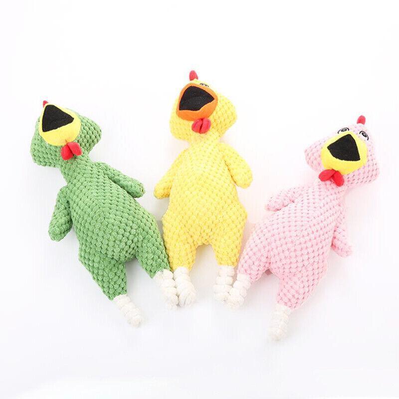 Squeaky Dog Toy Plush Chew Rope Pet Puppy Toys with Squeaker Crinkle for Teething - Pink Chicken