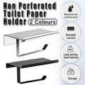 304 Stainless Steel Toilet Paper Holder Non-perforated Roll with Phone Rack - Black