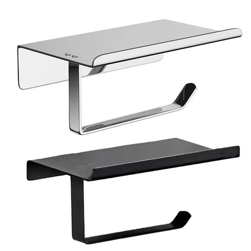 304 Stainless Steel Toilet Paper Holder Non-perforated Roll with Phone Rack - Black