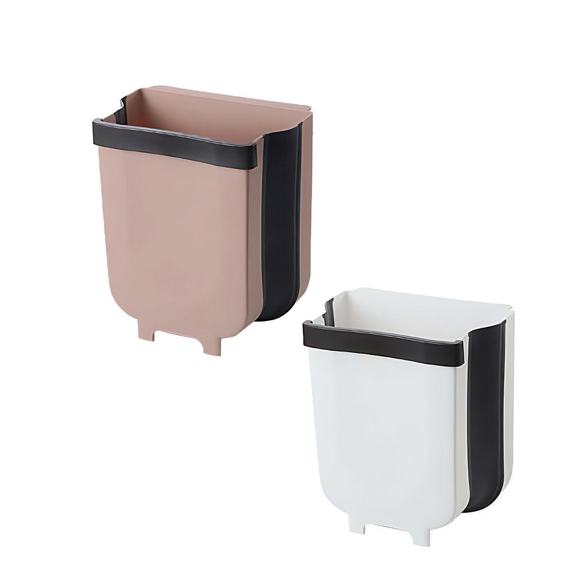 9L Hanging  Bin Wall Mounted Folding Waste Bin Kitchen Dining Cabinet Trash Can - White