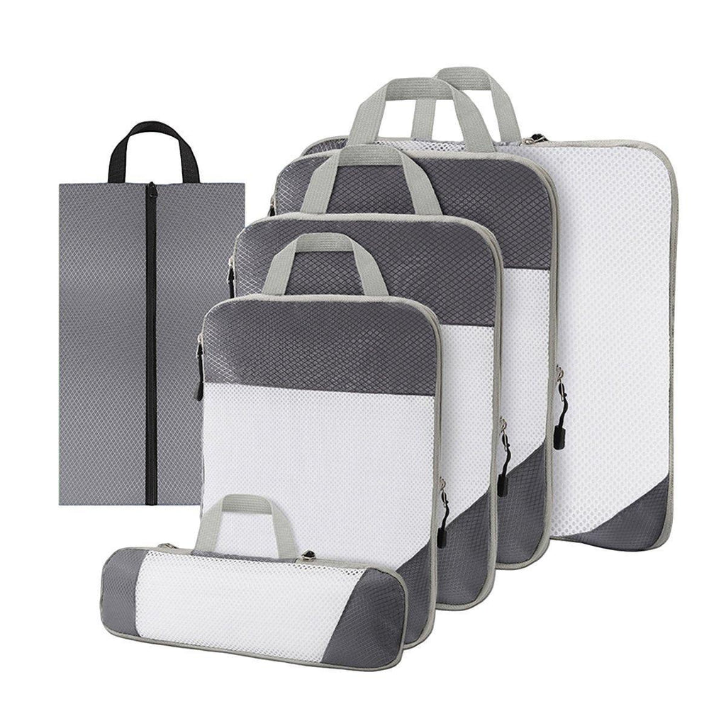 6pcs Mesh Visible Travel Storage Set Waterproof Nylon Compressible Storage Bags - Navy Blue