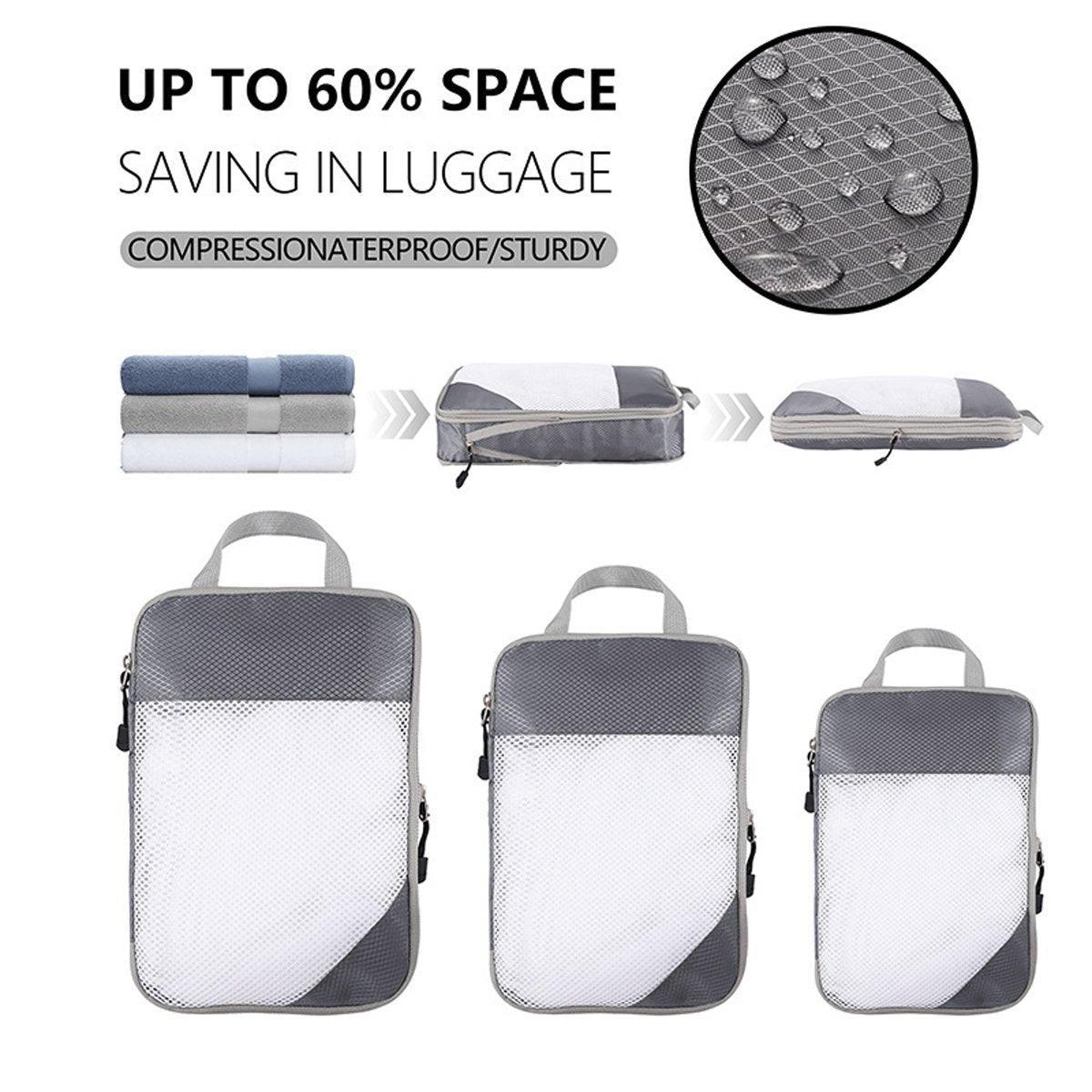 6pcs Mesh Visible Travel Storage Set Waterproof Nylon Compressible Storage Bags - Sky Blue