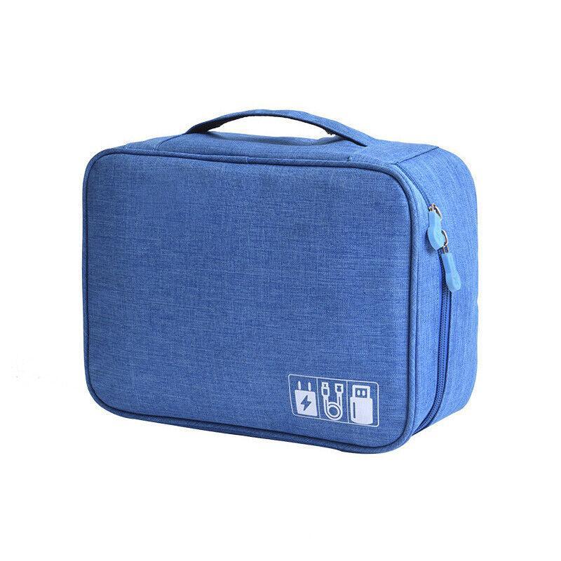 Cable Organizer Bag Charger USB Electronic Accessories Storage Travel Case - Navy