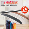 Tie Belt Scarf 24 Hooks Hanger Rack Clip Organiser Holder Storage Wood - Black