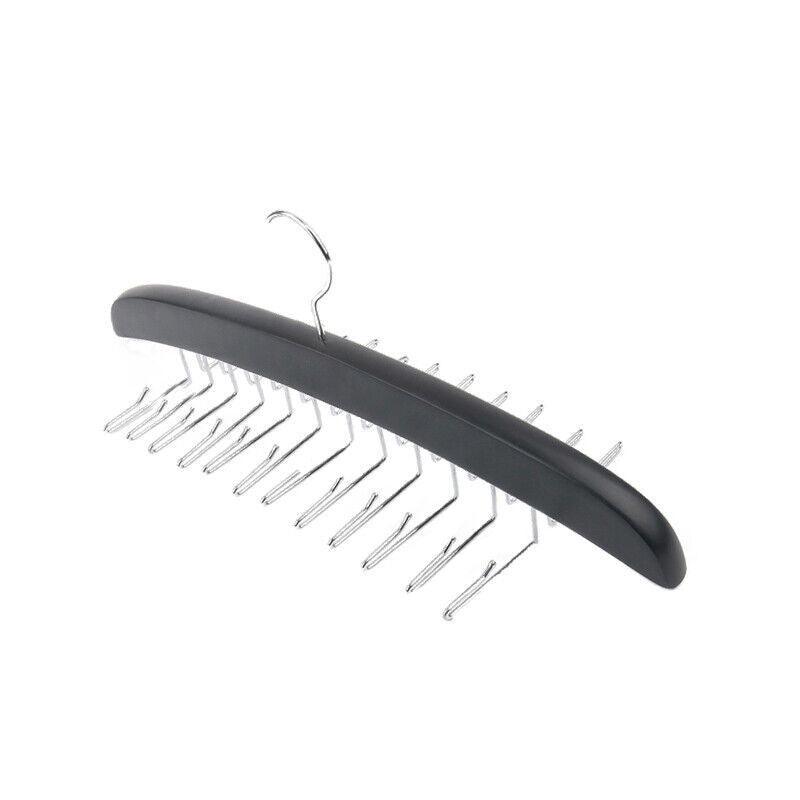 Tie Belt Scarf 24 Hooks Hanger Rack Clip Organiser Holder Storage Wood - Black