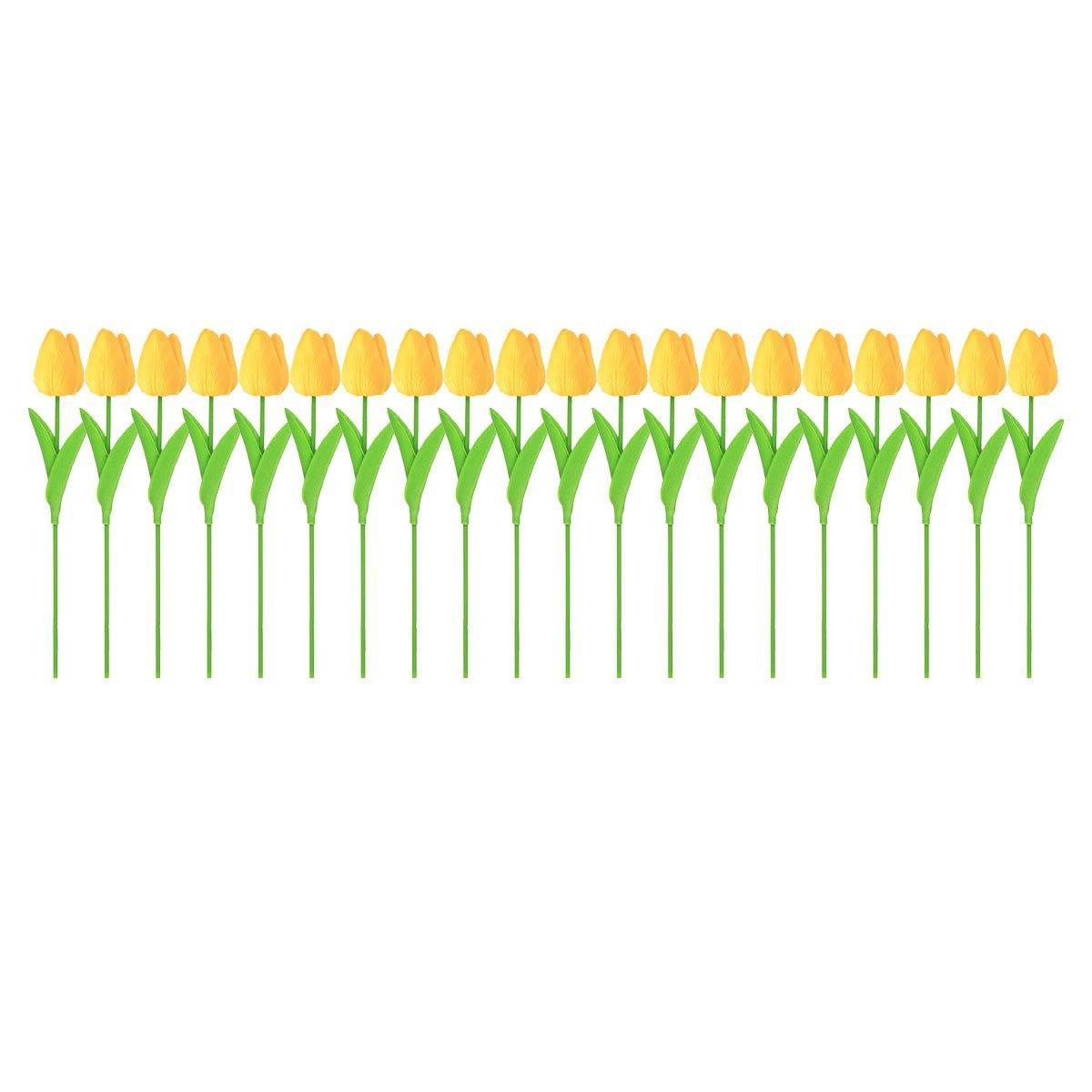 20PCS Real Touch Artificial Tulip Bouquet Fake Flowers for Home Wedding Decor - Yellow