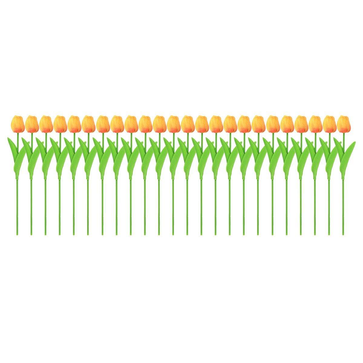20PCS Real Touch Artificial Tulip Bouquet Fake Flowers for Home Wedding Decor - Yellow