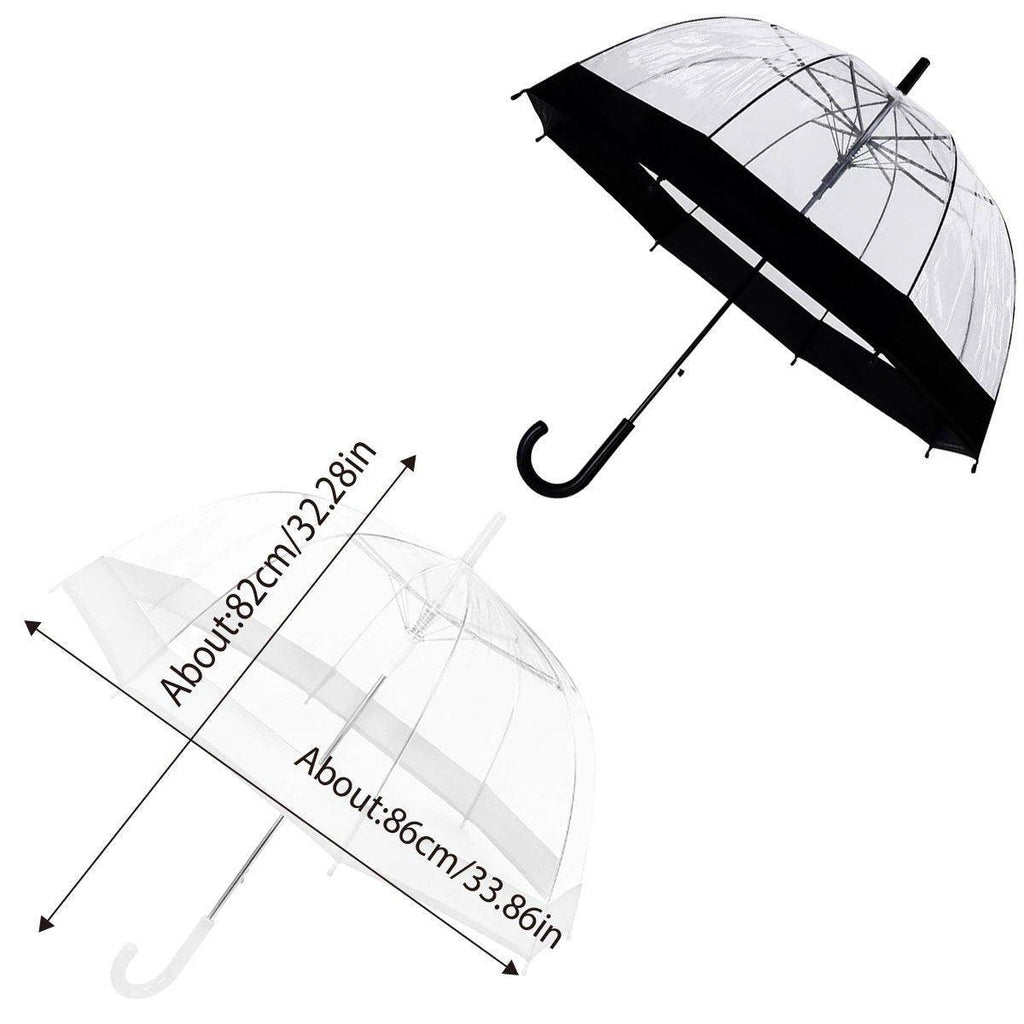 Clear Dome Umbrella Wedding Party Transparent Parasol Handle Waterproof Rain - Black