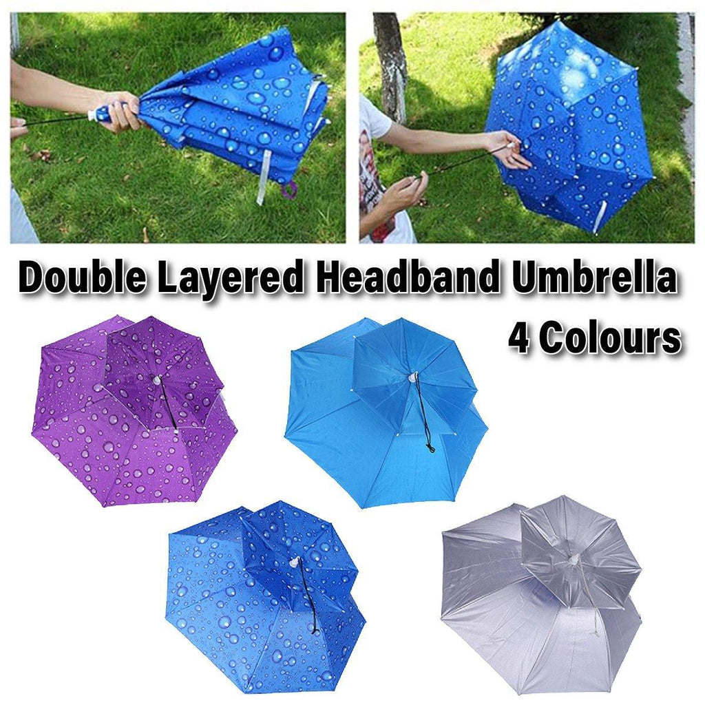 2-Layer Outdoor Foldable Sun Umbrella Hat Fishing Camping Headwear Cap Head Hat - Silver