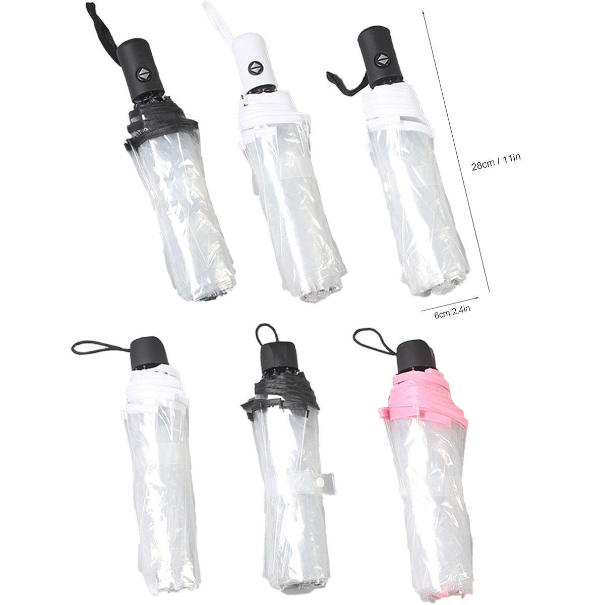 Transparent Folding Umbrella Compact Tri Fold Design Clear Rain Protection Cover - Manually operated-Black
