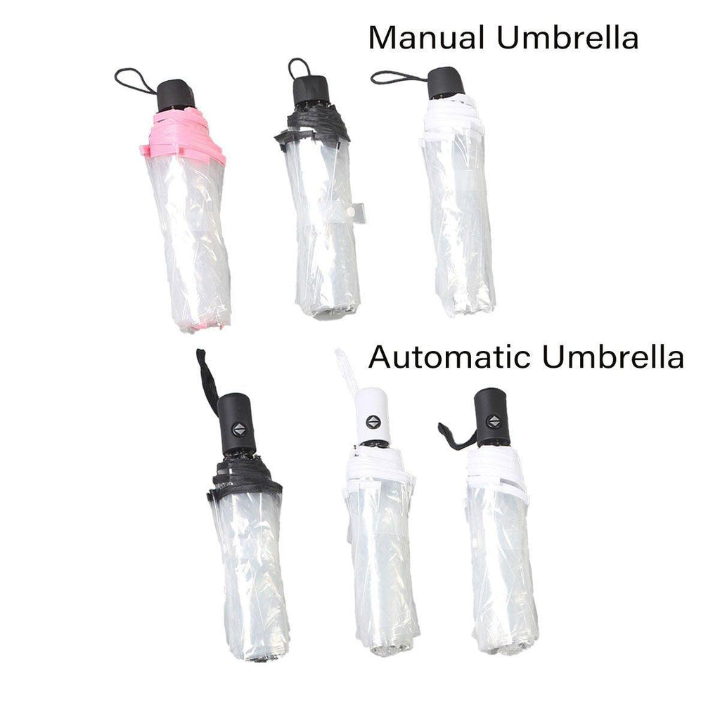 Transparent Folding Umbrella Compact Tri Fold Design Clear Rain Protection Cover - Manually operated-Black