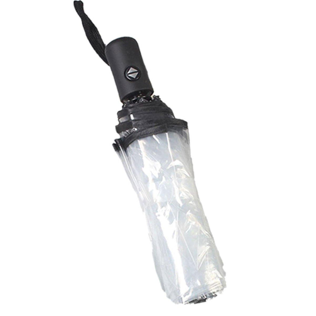 Transparent Folding Umbrella Compact Tri Fold Design Clear Rain Protection Cover - Manually operated-Black