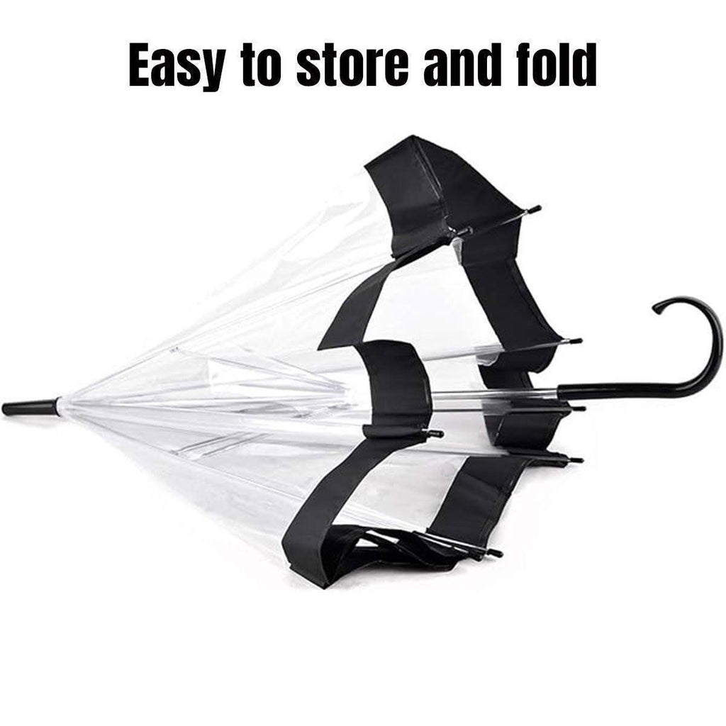 Clear Dome Umbrella Wedding Party Transparent Parasol Handle Waterproof Rain - White