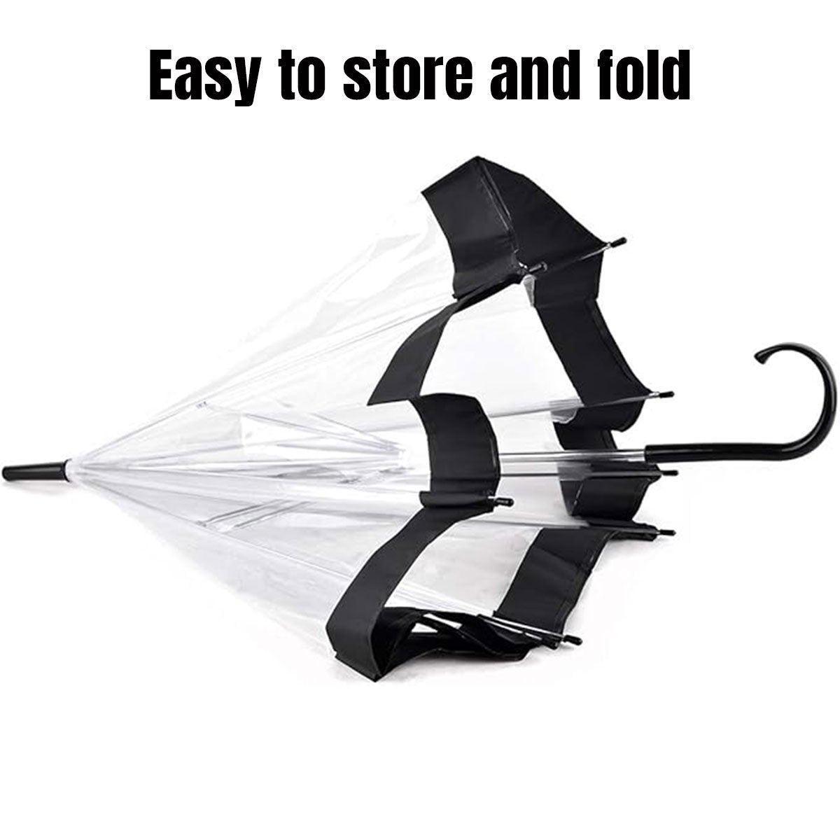 Clear Dome Umbrella Wedding Party Transparent Parasol Handle Waterproof Rain - White