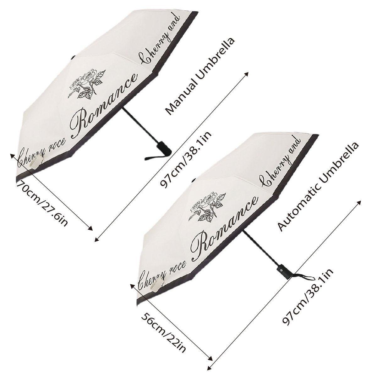 Vintage Rose UV Protection Automatic Manual Tri-fold Sun Rain Umbrella Sunshade - Automatic