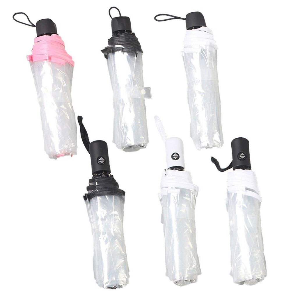 Transparent Folding Umbrella Compact Tri Fold Design Clear Rain Protection Cover - Automation-Black