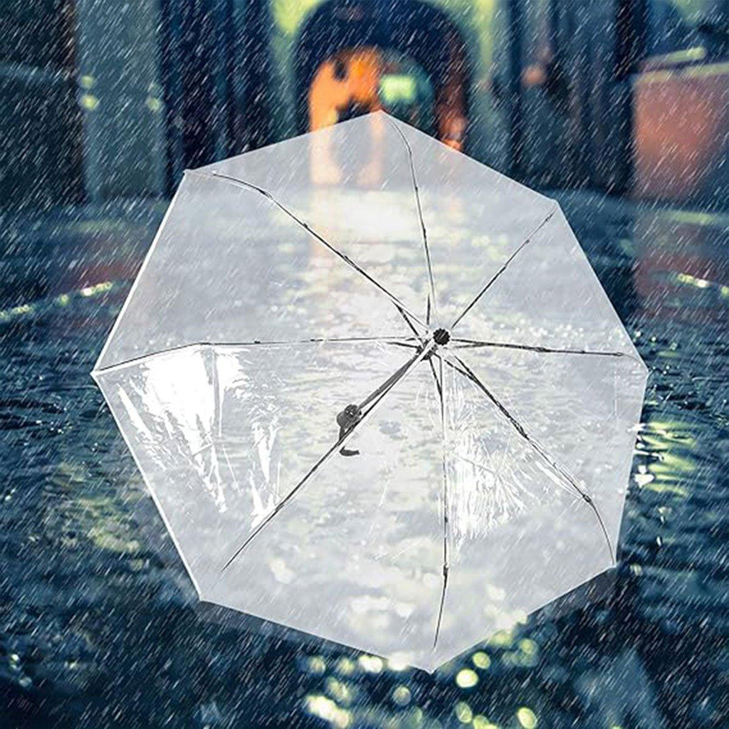 Transparent Folding Umbrella Compact Tri Fold Design Clear Rain Protection Cover - Automation-Black