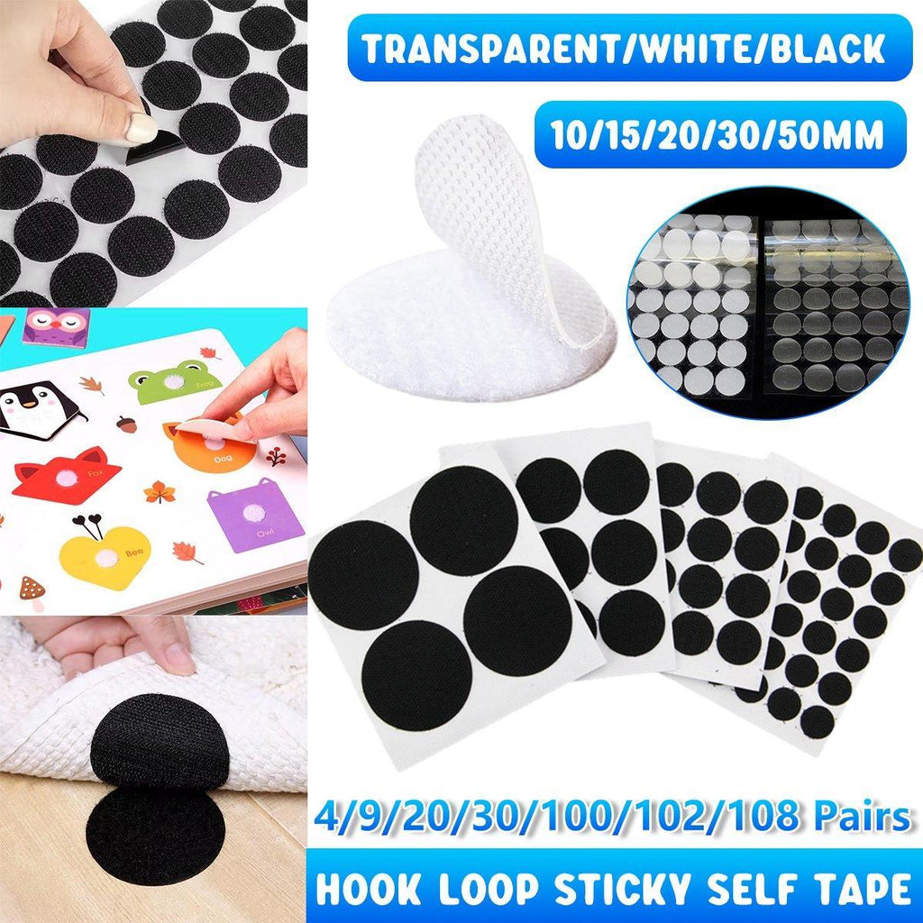 Strong Sticky Round Self Adhesive Dots DIY Bond Tape No Mark Fasteners - White 9 Pairs - 30mm
