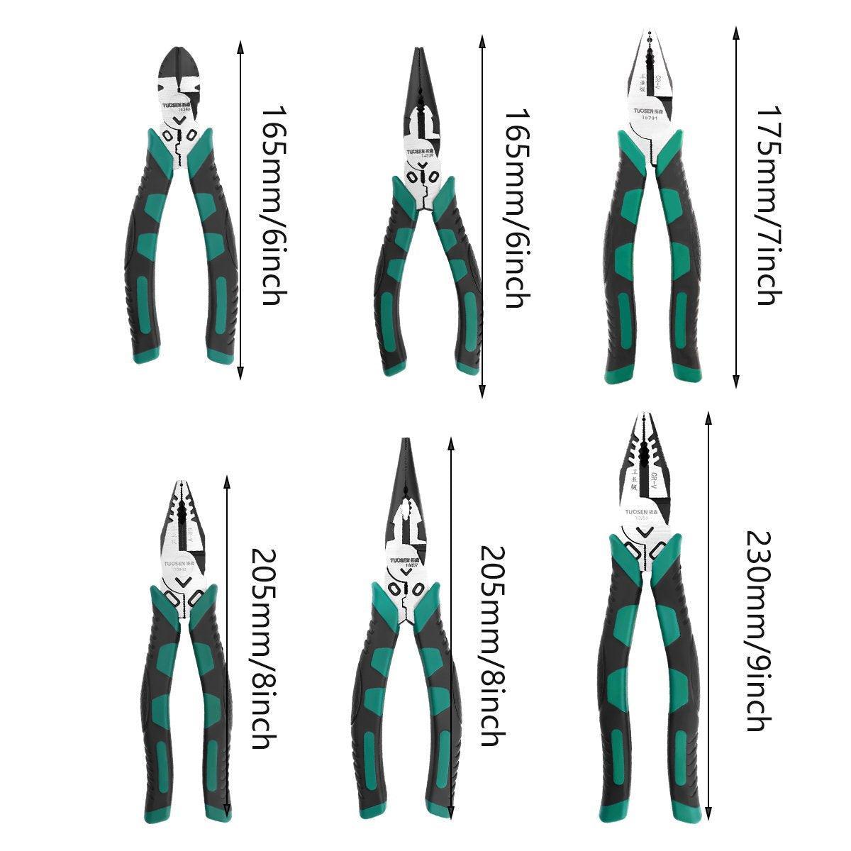 Labor-Saving Multi-Functional Tiger Pliers Flat Needle-Nose Diagonal Wire Pliers - Wire cutters-9inch