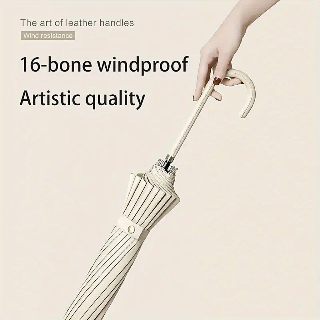 Large 16 Bone Automatic Umbrella Unisex Long Handle Dual Use Rain Sun Umbrella - White