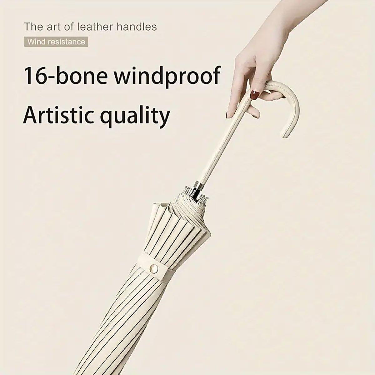 Large 16 Bone Automatic Umbrella Unisex Long Handle Dual Use Rain Sun Umbrella - White