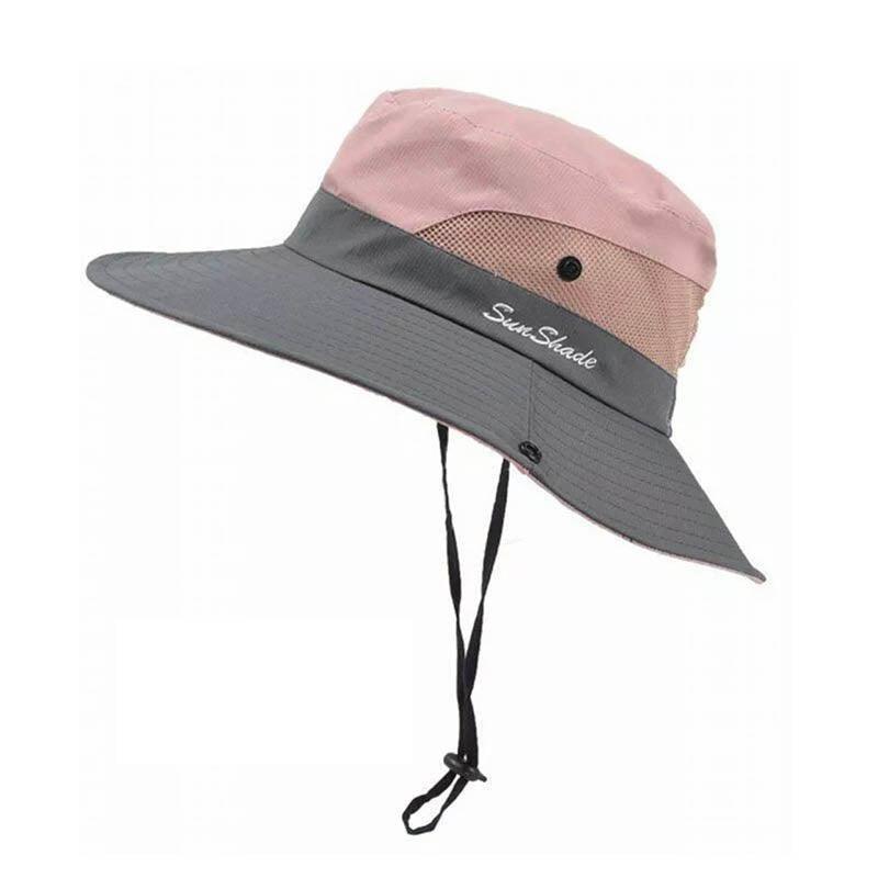 Women Wide Brim Ponytail Hat Sun Protect Visor Summer Beach Cap Anti Uv Floppy - Watermelon Red