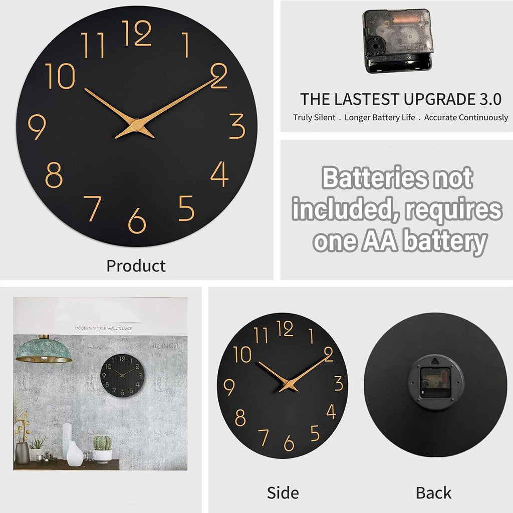 12 Inch Digital Wall Clock Simple Hanging Watch for Living Room Home Decoration - Black