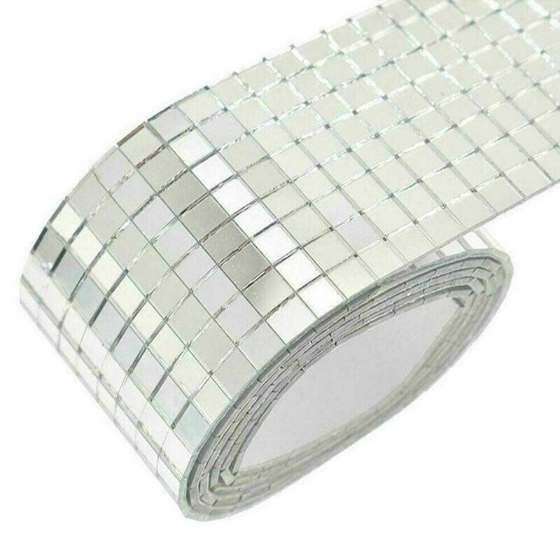 Diy Mini Mosaic Tiles Self-Adhesive Square Mirror Glass Wall Sticker Decors - Silver