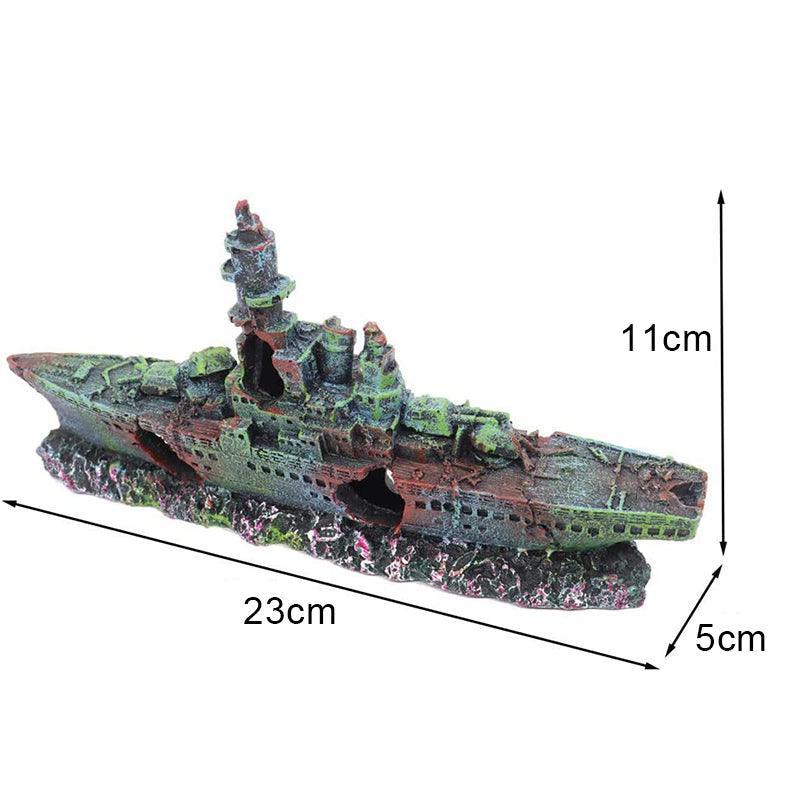 Aquarium Shipwreck Ship Fish Tank Resin Sunken Ship Fishing Hiding Pot Decor